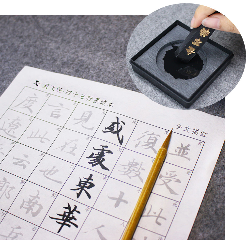 Chinese Calligraphy Ink Stone with Ink Stick Practice Writing Painting for Beginner/Students