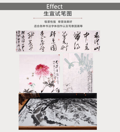 Handmade Chinese Calligraphy Ink Painting Rice Paper Blank 100% Raw Xuan Paper Sheets 生宣 for Beginners 50 Sheets